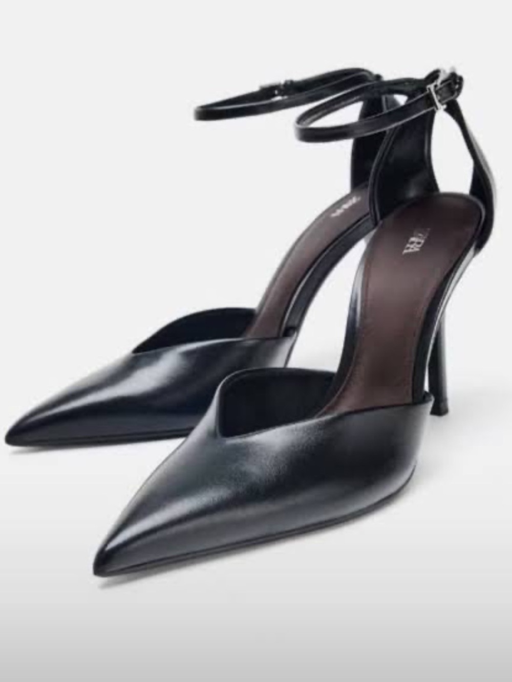 Zara Black Pointed Leather Slingback Heels